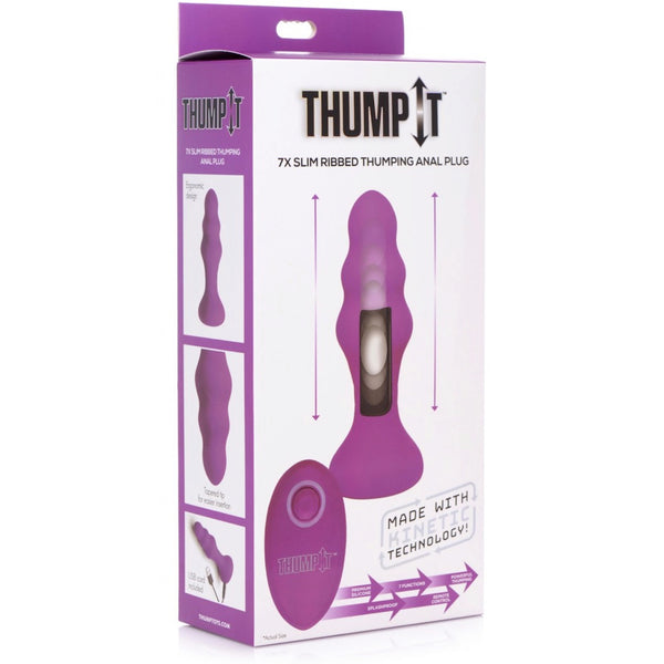 Thump It Kinetic Thumping 7X Slim Ribbed Thumping Rechargeable Silicone Anal Plug - Extreme Toyz Singapore - https://extremetoyz.com.sg - Sex Toys and Lingerie Online Store