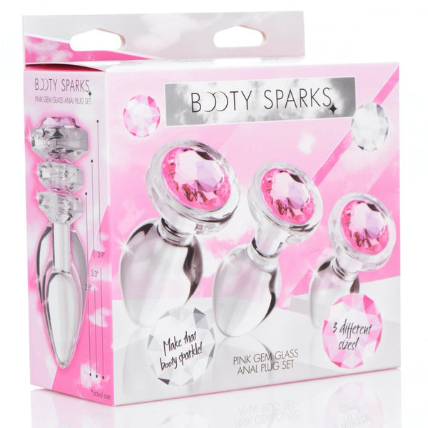 Booty Sparks Pink Gem Glass Anal Plug Set - Extreme Toyz Singapore - https://extremetoyz.com.sg - Sex Toys and Lingerie Online Store