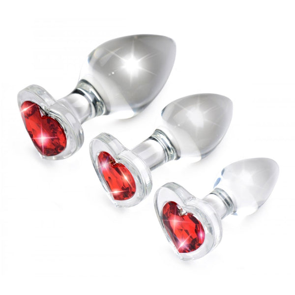 Booty Sparks Red Heart Gem Glass Anal Plug Set - Extreme Toyz Singapore - https://extremetoyz.com.sg - Sex Toys and Lingerie Online Store