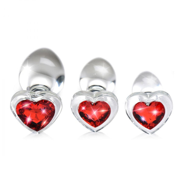 Booty Sparks Red Heart Gem Glass Anal Plug Set - Extreme Toyz Singapore - https://extremetoyz.com.sg - Sex Toys and Lingerie Online Store