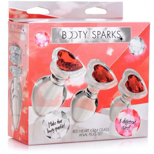 Booty Sparks Red Heart Gem Glass Anal Plug Set - Extreme Toyz Singapore - https://extremetoyz.com.sg - Sex Toys and Lingerie Online Store