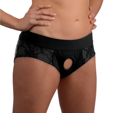 Strap U Lace Envy Black Crotchless Panty Harness - Extreme Toyz Singapore - https://extremetoyz.com.sg - Sex Toys and Lingerie Online Store