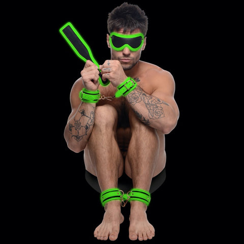Master Series Kink in the Dark Glowing Cuffs Blindfold and Paddle Bondage Set - Extreme Toyz Singapore - https://extremetoyz.com.sg - Sex Toys and Lingerie Online Store