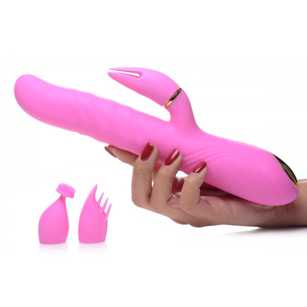 Inmi 10X Versa-Thrust Vibrating and Thrusting Silicone Rechargeable Rabbit Vibrator with 3 Attachments - Extreme Toyz Singapore - https://extremetoyz.com.sg - Sex Toys and Lingerie Online Store