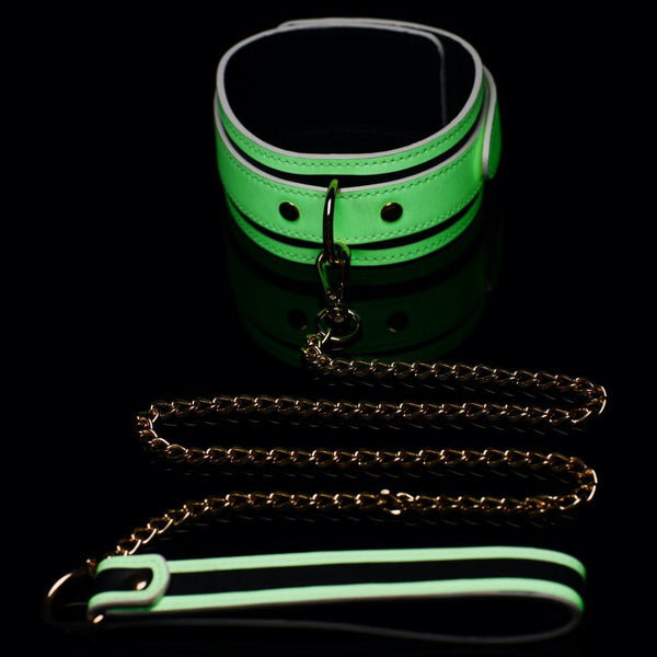 Master Series Kink in the Dark Glowing Collar with Leash - Extreme Toyz Singapore - https://extremetoyz.com.sg - Sex Toys and Lingerie Online Store
