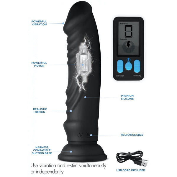 Zeus Electrosex E-Stim Pro 5x Vibrating Dildo with Remote Control - Extreme Toyz Singapore - https://extremetoyz.com.sg - Sex Toys and Lingerie Online Store