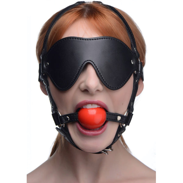STRICT Blindfold Harness and Ball Gag - Extreme Toyz Singapore - https://extremetoyz.com.sg - Sex Toys and Lingerie Online Store