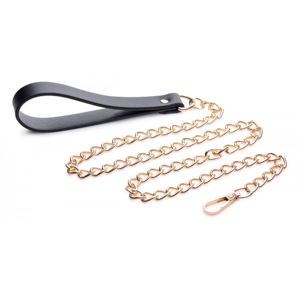 Master Series Leashed Lover Black and Gold Chain Leash - Extreme Toyz Singapore - https://extremetoyz.com.sg - Sex Toys and Lingerie Online Store
