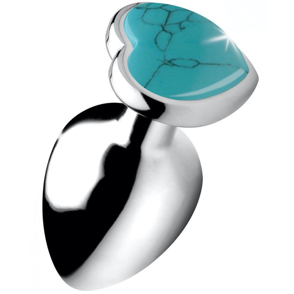 Booty Sparks Authentic Turquoise Gemstone Heart Anal Plug (3 Size Available) - Extreme Toyz Singapore - https://extremetoyz.com.sg - Sex Toys and Lingerie Online Store