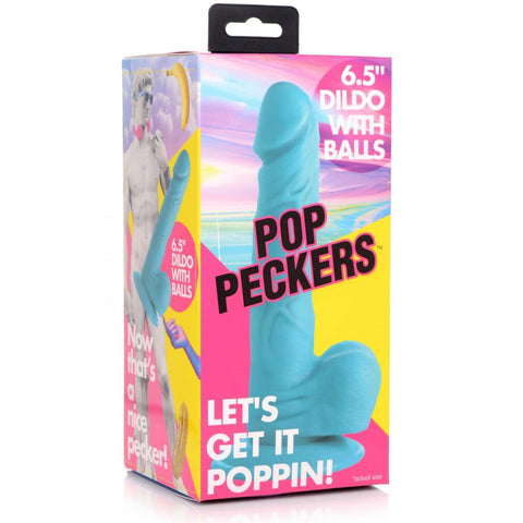 Pop Peckers 6.5" Dildo with Balls - Blue - Extreme Toyz Singapore - https://extremetoyz.com.sg - Sex Toys and Lingerie Online Store