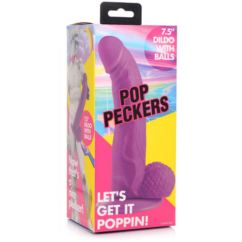 Pop Peckers 7.5" Dildo with Balls - Purple - Extreme Toyz Singapore - https://extremetoyz.com.sg - Sex Toys and Lingerie Online Store