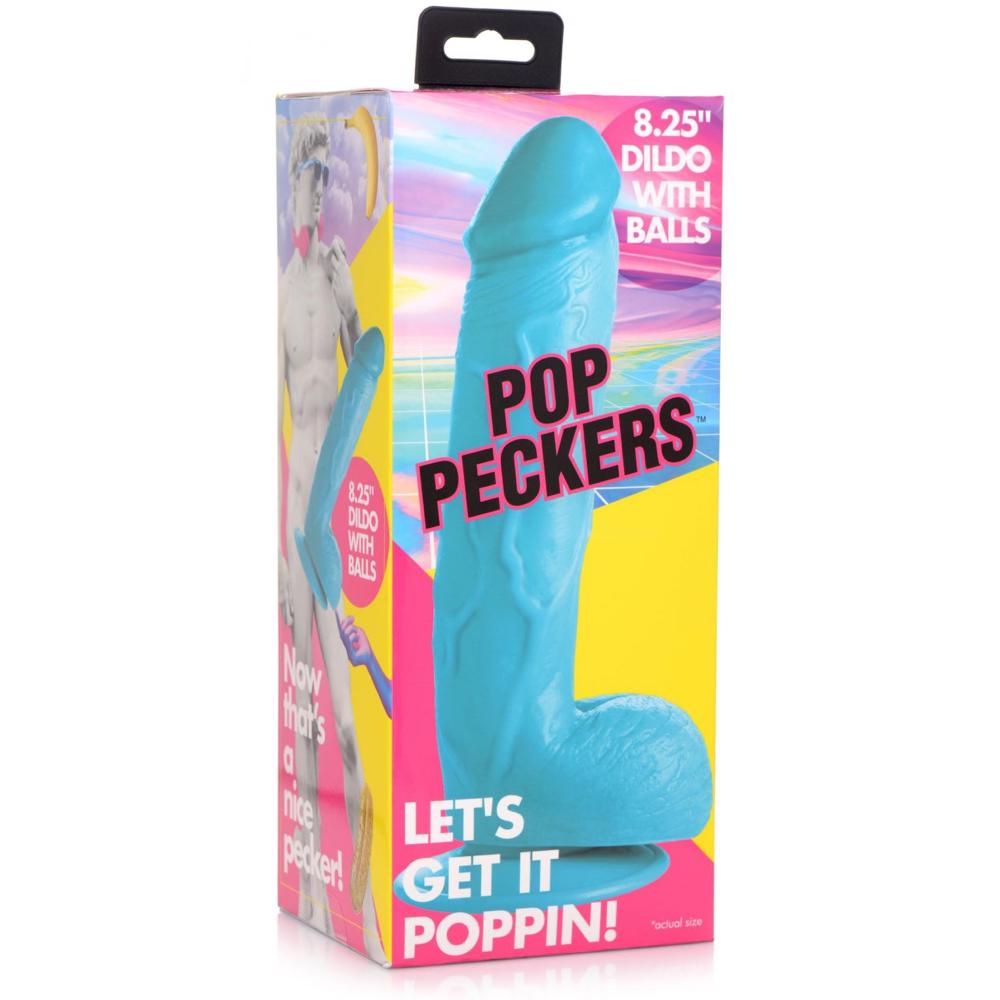 Pop Peckers 8.25" Dildo with Balls - Blue - Extreme Toyz Singapore - https://extremetoyz.com.sg - Sex Toys and Lingerie Online Store