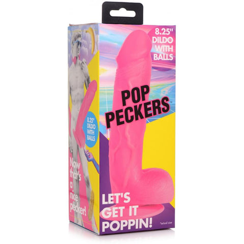 Pop Peckers 8.25" Dildo with Balls - Pink - Extreme Toyz Singapore - https://extremetoyz.com.sg - Sex Toys and Lingerie Online Store