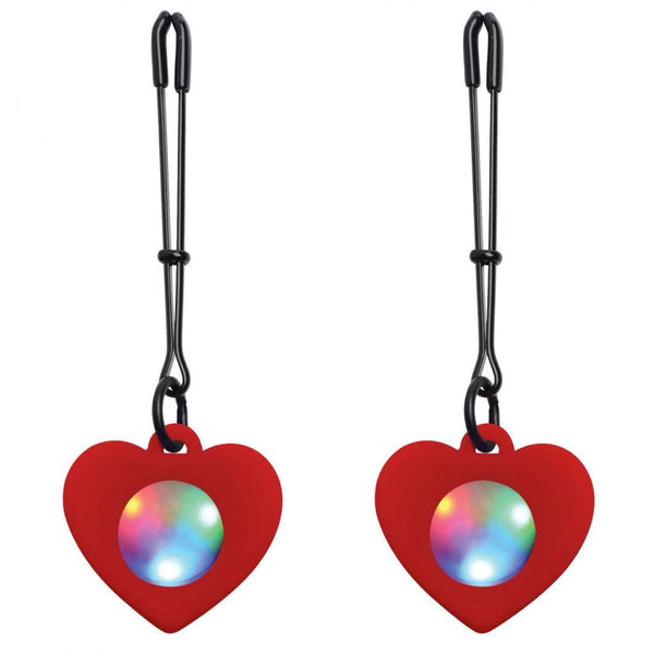 Charmed Silicone Light Up Heart Tweezer Nipple Clamps - Extreme Toyz Singapore - https://extremetoyz.com.sg - Sex Toys and Lingerie Online Store