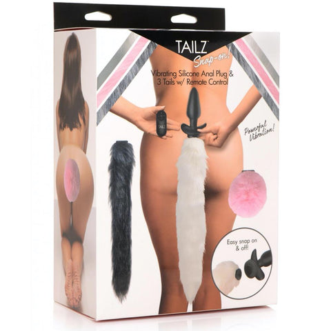 TAILZ Snap-On Vibrating Silicone Anal Plug with 3 Interchangeable Tails Set - Extreme Toyz Singapore - https://extremetoyz.com.sg - Sex Toys and Lingerie Online Store