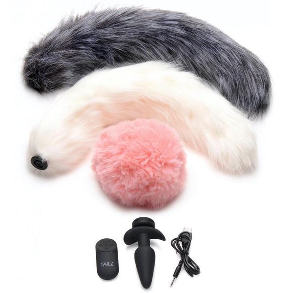 TAILZ Snap-On Vibrating Silicone Anal Plug with 3 Interchangeable Tails Set - Extreme Toyz Singapore - https://extremetoyz.com.sg - Sex Toys and Lingerie Online Store
