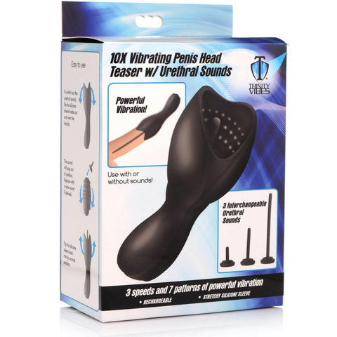 Trinity for Men 10X Rechargeable Vibrating Penis Head Teaser with Urethral Sounds - Extreme Toyz Singapore - https://extremetoyz.com.sg - Sex Toys and Lingerie Online Store