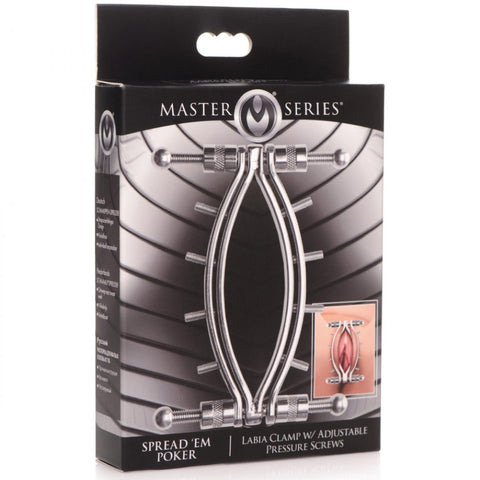 Master Series Spread Em Stainless Steel Poker Labia Clamp with Adjustable Pressure Screws - Extreme Toyz Singapore - https://extremetoyz.com.sg - Sex Toys and Lingerie Online Store