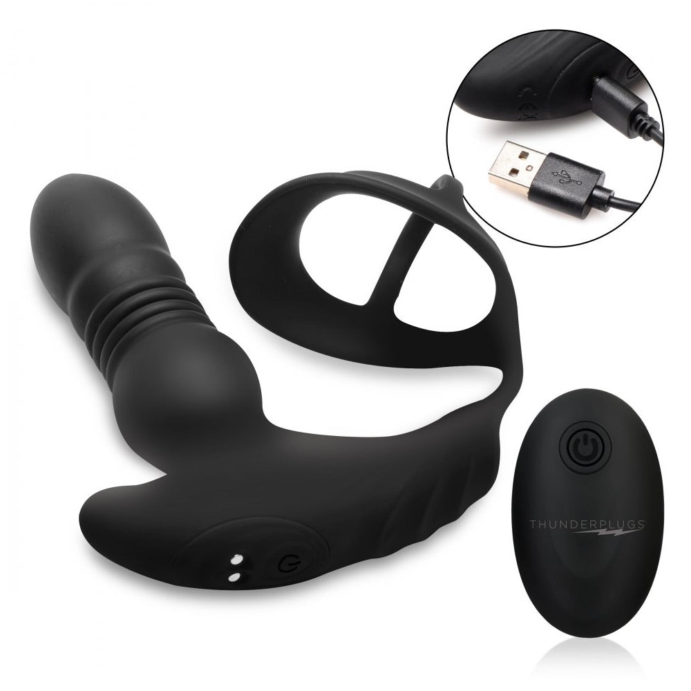 Thrusting Anal Remote Control Vibrator with Cock and Ball Ring – Extreme  Toyz