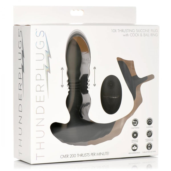 ThunderPlugs Thrusting Anal Remote Control Vibrator with Cock and Ball Ring - Extreme Toyz Singapore - https://extremetoyz.com.sg - Sex Toys and Lingerie Online Store - Bondage Gear / Vibrators / Electrosex Toys / Wireless Remote Control Vibes / Sexy Lingerie and Role Play / BDSM / Dungeon Furnitures / Dildos and Strap Ons  / Anal and Prostate Massagers / Anal Douche and Cleaning Aide / Delay Sprays and Gels / Lubricants and more...