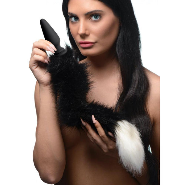 TAILZ Large Anal Plug with Interchangeable Fox Tail - Black and White - Extreme Toyz Singapore - https://extremetoyz.com.sg - Sex Toys and Lingerie Online Store
