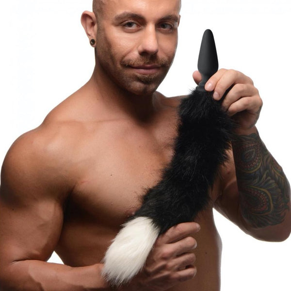 TAILZ Large Anal Plug with Interchangeable Fox Tail - Black and White - Extreme Toyz Singapore - https://extremetoyz.com.sg - Sex Toys and Lingerie Online Store