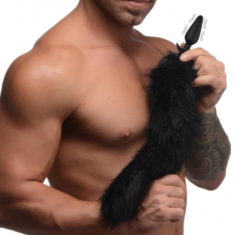 TAILZ Small Vibrating Anal Plug with Interchangeable Fox Tail - Black - Extreme Toyz Singapore - https://extremetoyz.com.sg - Sex Toys and Lingerie Online Store
