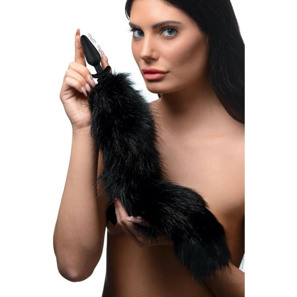 TAILZ Small Vibrating Anal Plug with Interchangeable Fox Tail - Black - Extreme Toyz Singapore - https://extremetoyz.com.sg - Sex Toys and Lingerie Online Store