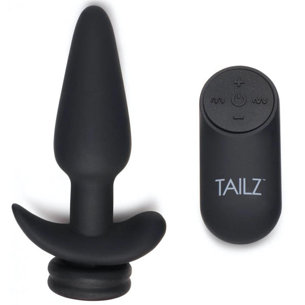 TAILZ Remote Control Small Vibrating Anal Plug with Interchangeable Fox Tail - Black and White - Extreme Toyz Singapore - https://extremetoyz.com.sg - Sex Toys and Lingerie Online Store