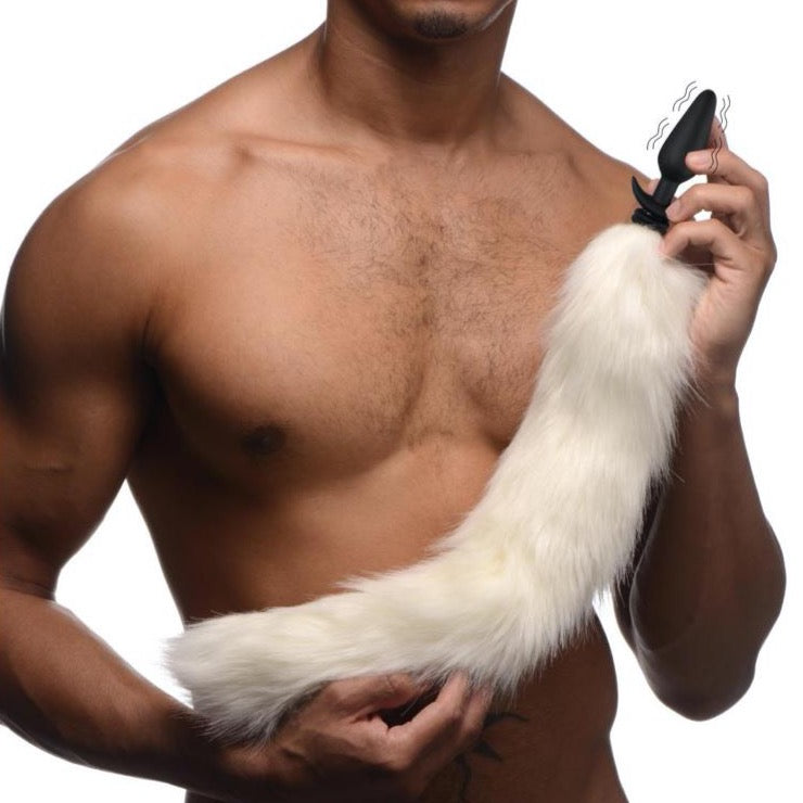 TAILZ Remote Control Small Vibrating Anal Plug with Interchangeable Fox Tail - White - Extreme Toyz Singapore - https://extremetoyz.com.sg - Sex Toys and Lingerie Online Store