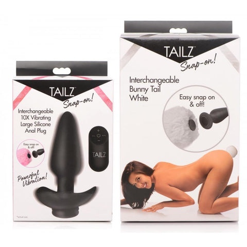 TAILZ Large Vibrating Anal Plug with Interchangeable Bunny Tail - White - Extreme Toyz Singapore - https://extremetoyz.com.sg - Sex Toys and Lingerie Online Store