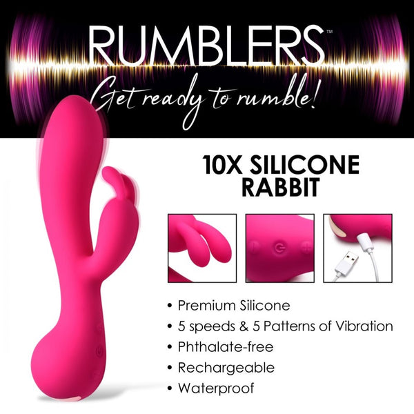 Rumblers 10X Rabbit Rechargeable Silicone Vibrator - Extreme Toyz Singapore - https://extremetoyz.com.sg - Sex Toys and Lingerie Online Store