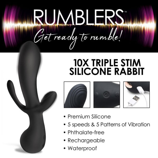 Rumblers 10X Triple Stim Rechargeable Silicone Vibrator - Extreme Toyz Singapore - https://extremetoyz.com.sg - Sex Toys and Lingerie Online Store