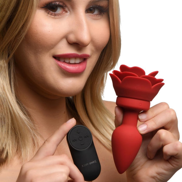 Booty Sparks 28X Silicone Vibrating Rechargeable Rose Anal Plug with Remote (3 Sizes Available) - Extreme Toyz Singapore - https://extremetoyz.com.sg - Sex Toys and Lingerie Online Store