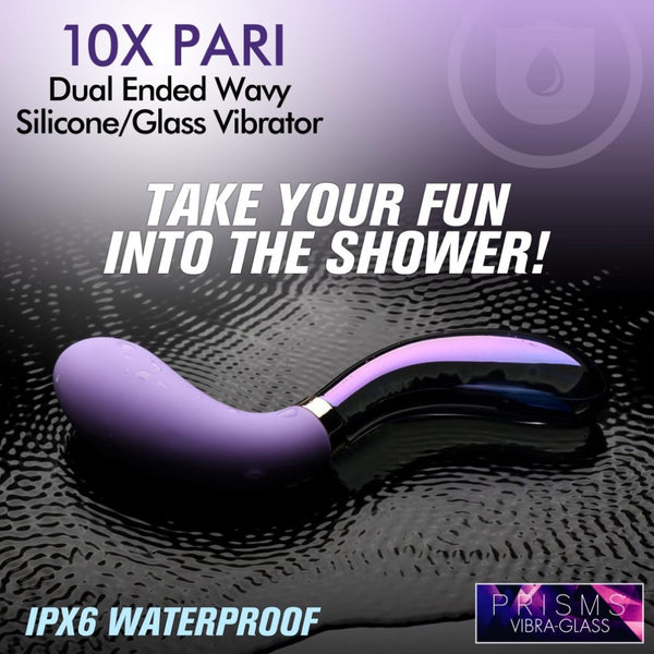 Prisms Erotic Glass 10X Pari Dual Ended Wavy Silicone and Glass Rechargeable Vibrator - Extreme Toyz Singapore - https://extremetoyz.com.sg - Sex Toys and Lingerie Online Store