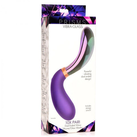 Prisms Erotic Glass 10X Pari Dual Ended Wavy Silicone and Glass Rechargeable Vibrator - Extreme Toyz Singapore - https://extremetoyz.com.sg - Sex Toys and Lingerie Online Store