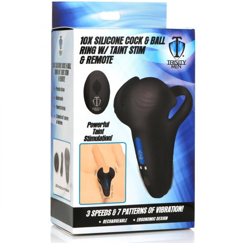 Trinity for Men 10X Vibrating Silicone Rechargeable Cock Ring with Taint Stim and Remote - Extreme Toyz Singapore - https://extremetoyz.com.sg - Sex Toys and Lingerie Online Store