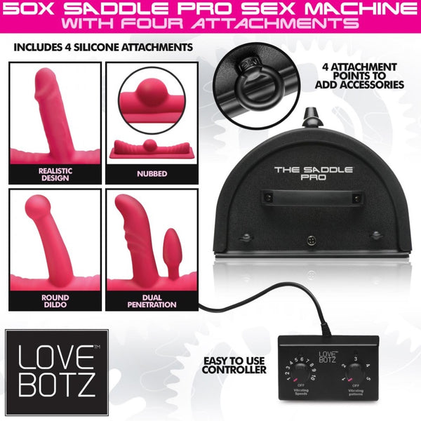 LoveBotz 50X Saddle Pro Sex Machine with 4 Attachments - Extreme Toyz Singapore - https://extremetoyz.com.sg - Sex Toys and Lingerie Online Store