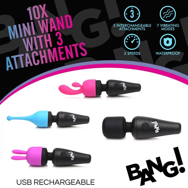 Bang! 10X Rechargeable Mini Wand with 3 Attachments - Extreme Toyz Singapore - https://extremetoyz.com.sg - Sex Toys and Lingerie Online Store
