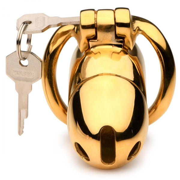 Master Series Midas 18K Gold-Plated Locking Chastity Cage - Extreme Toyz Singapore - https://extremetoyz.com.sg - Sex Toys and Lingerie Online Store