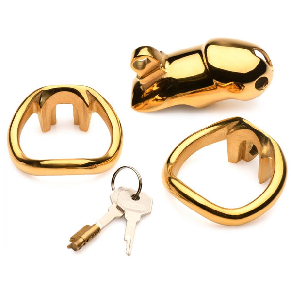 Master Series Midas 18K Gold-Plated Locking Chastity Cage - Extreme Toyz Singapore - https://extremetoyz.com.sg - Sex Toys and Lingerie Online Store
