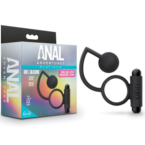 Blush Novelties Anal Adventures Platinum Silicone Anal Ball with Vibrating C-Ring - Extreme Toyz Singapore - https://extremetoyz.com.sg - Sex Toys and Lingerie Online Store