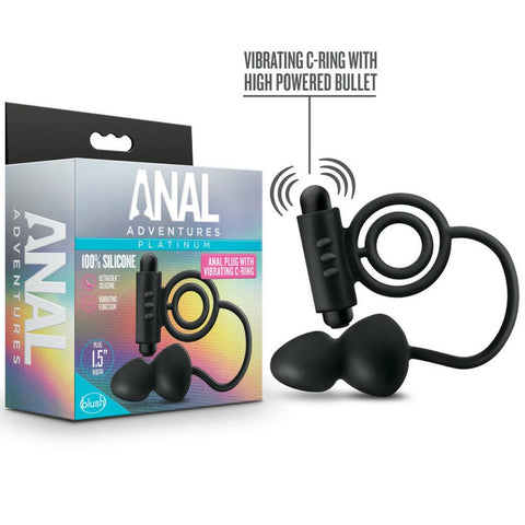 Blush Novelties Anal Adventures Platinum - Silicone Anal Ball with Vibrating C-Ring - Extreme Toyz Singapore - https://extremetoyz.com.sg - Sex Toys and Lingerie Online Store