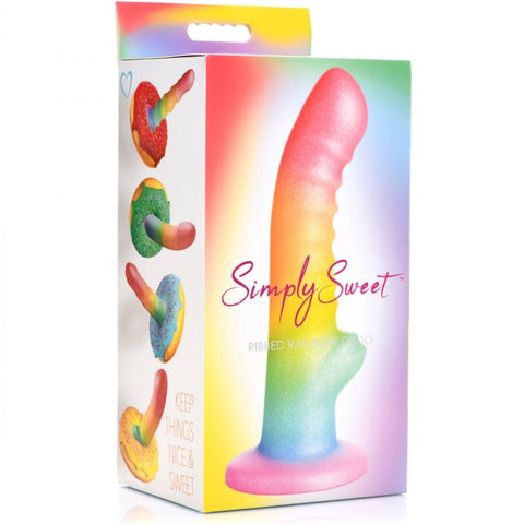 Curve Novelties Simply Sweet 6.5" Ribbed Rainbow Silicone Dildo - Extreme Toyz Singapore - https://extremetoyz.com.sg - Sex Toys and Lingerie Online Store