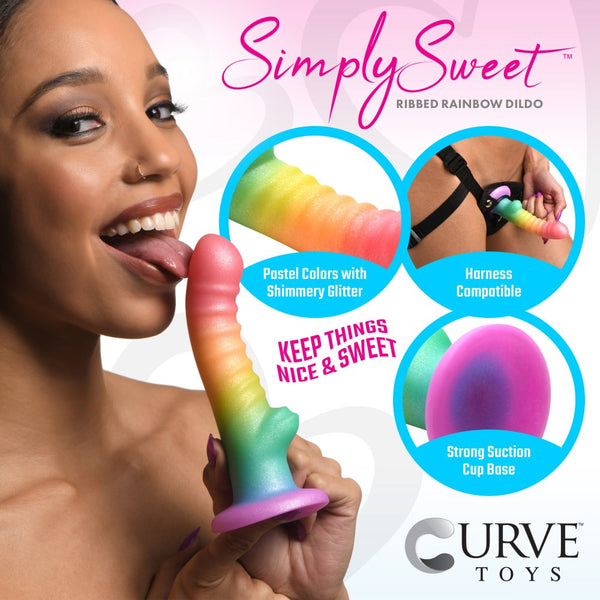 Curve Novelties Simply Sweet 6.5" Ribbed Rainbow Silicone Dildo - Extreme Toyz Singapore - https://extremetoyz.com.sg - Sex Toys and Lingerie Online Store