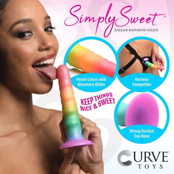 Curve Novelties Simply Sweet 6.5" Zigzag Rainbow Silicone Dildo - Extreme Toyz Singapore - https://extremetoyz.com.sg - Sex Toys and Lingerie Online Store