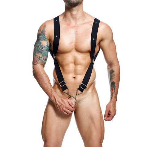 MALEBASICS DNGEON Straight Back Harness With Cockring (O/S) - Extreme Toyz Singapore - https://extremetoyz.com.sg - Sex Toys and Lingerie Online Store