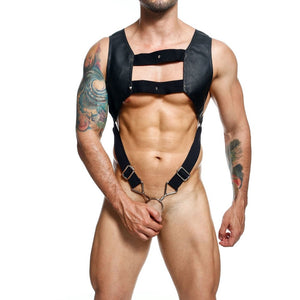 MALEBASICS DNGEON Crop Top Harness With Cockring (O/S) - Extreme Toyz Singapore - https://extremetoyz.com.sg - Sex Toys and Lingerie Online Store