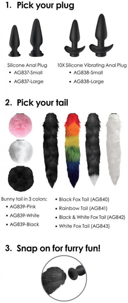 TAILZ Large Anal Plug with Interchangeable Bunny Tail - Black - Extreme Toyz Singapore - https://extremetoyz.com.sg - Sex Toys and Lingerie Online Store