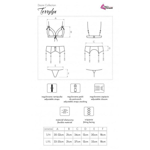 LivCo Corsetti Lingerie Terrylyn Bra And String With Garter Belt Set (2 Sizes Available) - Extreme Toyz Singapore - https://extremetoyz.com.sg - Sex Toys and Lingerie Online Store
